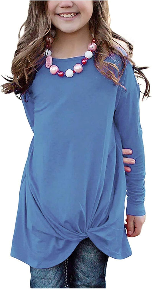 Girls Casual Solid Color Tops,Kids Girls Casual Tunic Tops Knot Front Button Short Sleeve Blouse T-Shirt Tee R28