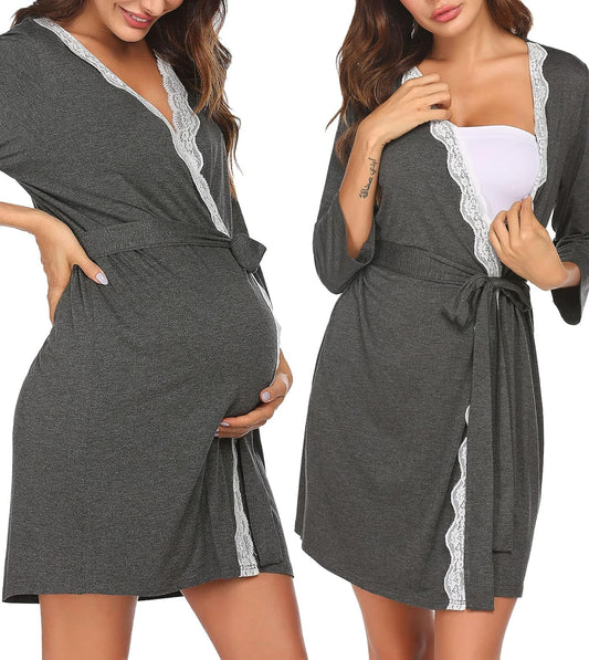 Maternity Nursing Robe Labor Delivery Nightgown Pregnancy Breastfeeding Gown Hospital Bathrobes Dress S-XXL